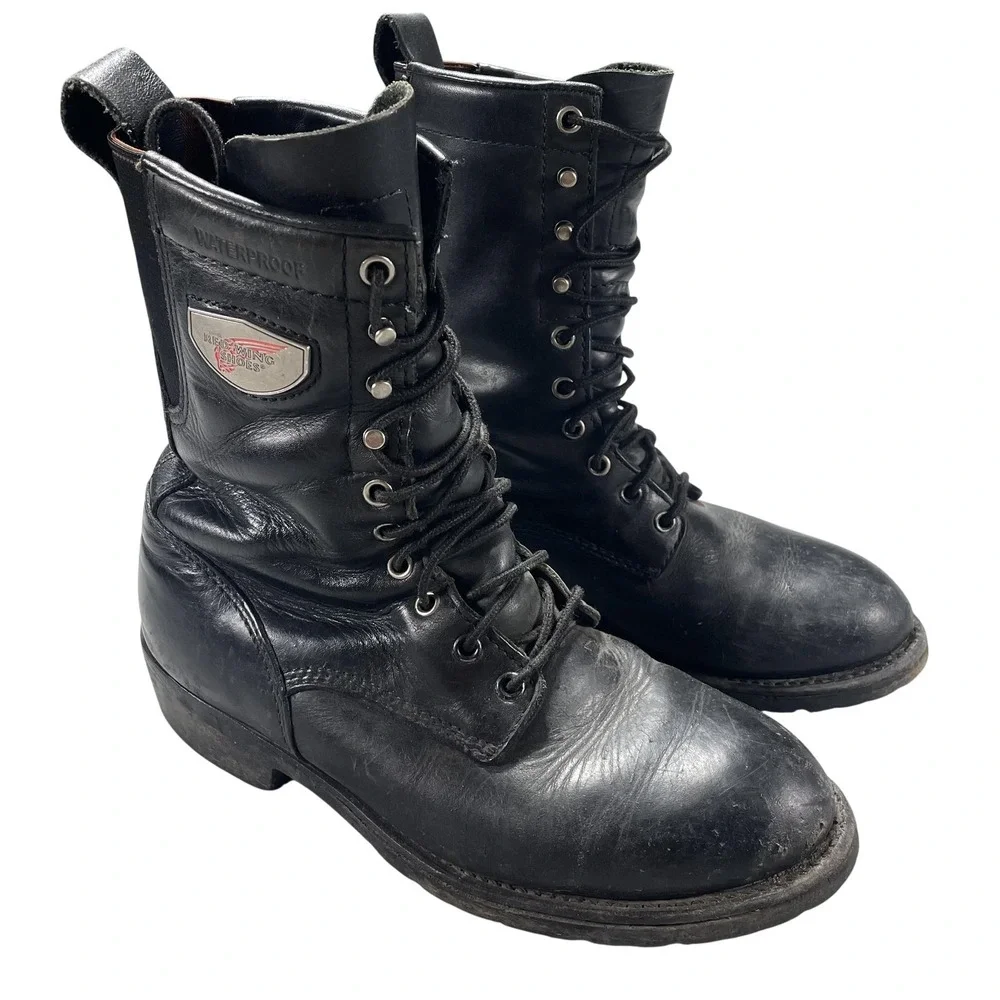 Red Wing Shoes Boots Mens Size 8.5 D Black Waterproof Biker Work Vibram 980